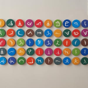 Mini flache runde Pappmagnete Yoga Posen Thema, für Whiteboard, Planer, Dekor, für zu Hause oder im Büro. Set aus 50 Magneten