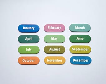 Juego de imanes con meses, 4 formas, varios idiomas, para pizarra, planificador, decoración, hogar u oficina, juego de 12 imanes