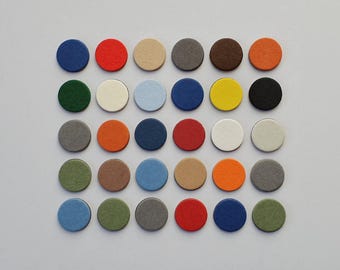 Mini flat round cardboard magnets in various colors and sizes, for whiteboard, planner, decor, for home or office use. Set of 10 magnets