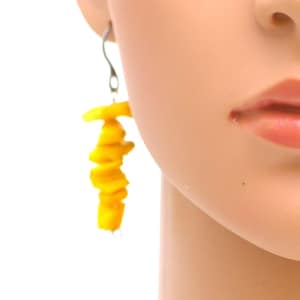 Yellow elongated earrings - Upcycling