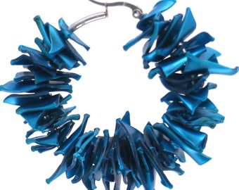 Iridescent blue hoop earrings