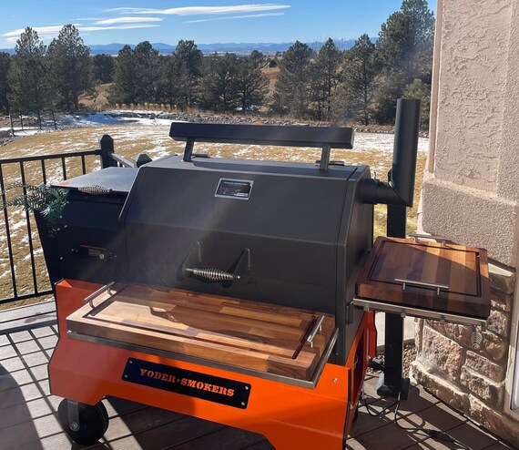 Yoder Smoker YS640 Hardwood Cutting Board / Serving Tray With Juice Groove  and Carrying Handles for Front & Side Shelves 