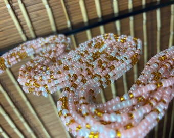 Handcrafted Coral Cream Waist Beads - Adjustable Tie-On Design