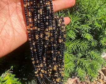 Black and Gold Waist Beads - Tie On Beaded Belly Chain