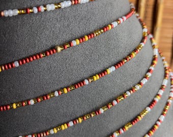 Handcrafted Burgundy Blend Waist Beads, Adjustable Tie-On Body Jewelry