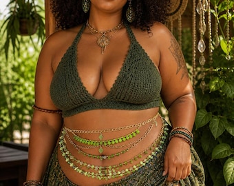 Green Peace- adjustable gold chain waist jewelry