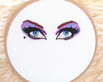 Elvira Eyes - Cross Stitch Pattern - Mistress of the Dark, Cassandra Peterson, Horror Films, Show Host, Sexy, Spooky, Vamp