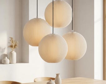 Sphere Pendant Light Shade | Scandi Japandi Hanging Lampshade | Ribbed Globe | E27 Ceiling Light | Riga