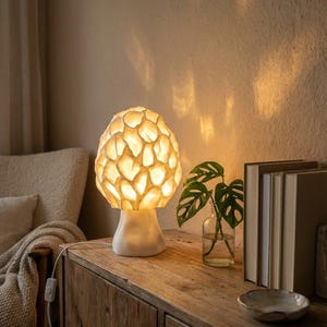 Mushroom Table Lamp, Morel 3D Printed Light with Honeycomb Texture, Unique Home Decor by Roomberry image 3