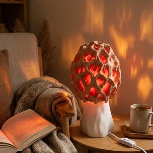 Mushroom Table Lamp, Morel 3D Printed Light with Honeycomb Texture, Unique Home Decor by Roomberry image 9