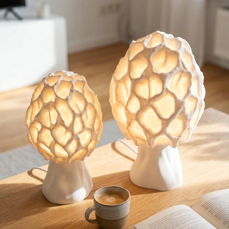 Mushroom Table Lamp, Morel 3D Printed Light with Honeycomb Texture, Unique Home Decor by Roomberry image 6
