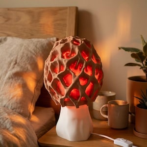 Mushroom Table Lamp, Morel 3D Printed Light with Honeycomb Texture, Unique Home Decor by Roomberry image 10
