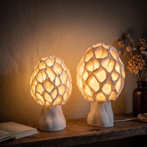 Morchel Pilzlampe – Tischlampe mit Wabenstruktur | Mushroom Lamp Cottagecore | Handgefertigt Heidelberg