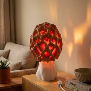 Mushroom Table Lamp, Morel 3D Printed Light with Honeycomb Texture, Unique Home Decor by Roomberry image 11