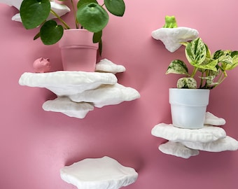 Zwevende paddenstoelenplankenset, 5-delig, boomzwam | Halloween decoratie, herfstdecoratie, cottagecore | Handgemaakte paddenstoelenwandplankenset