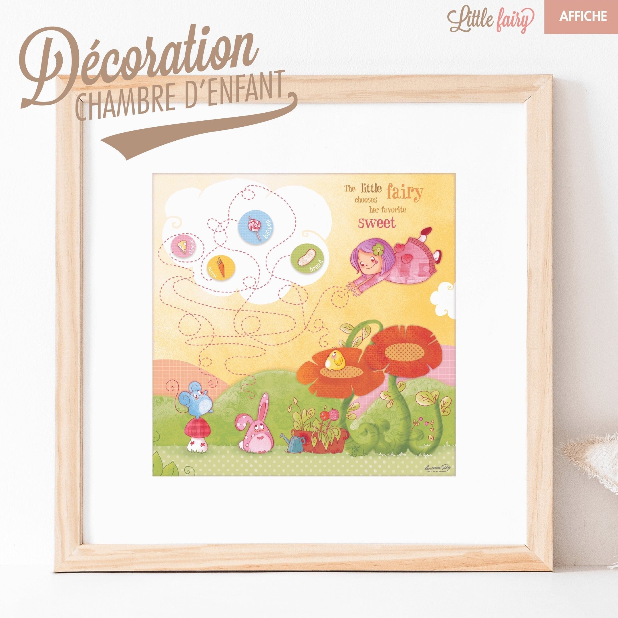 Décoration Chambre Enfant, Petite Fée, Cadeau Naissance Bébé, Affiche Fille Garçon, Poster, Animaux