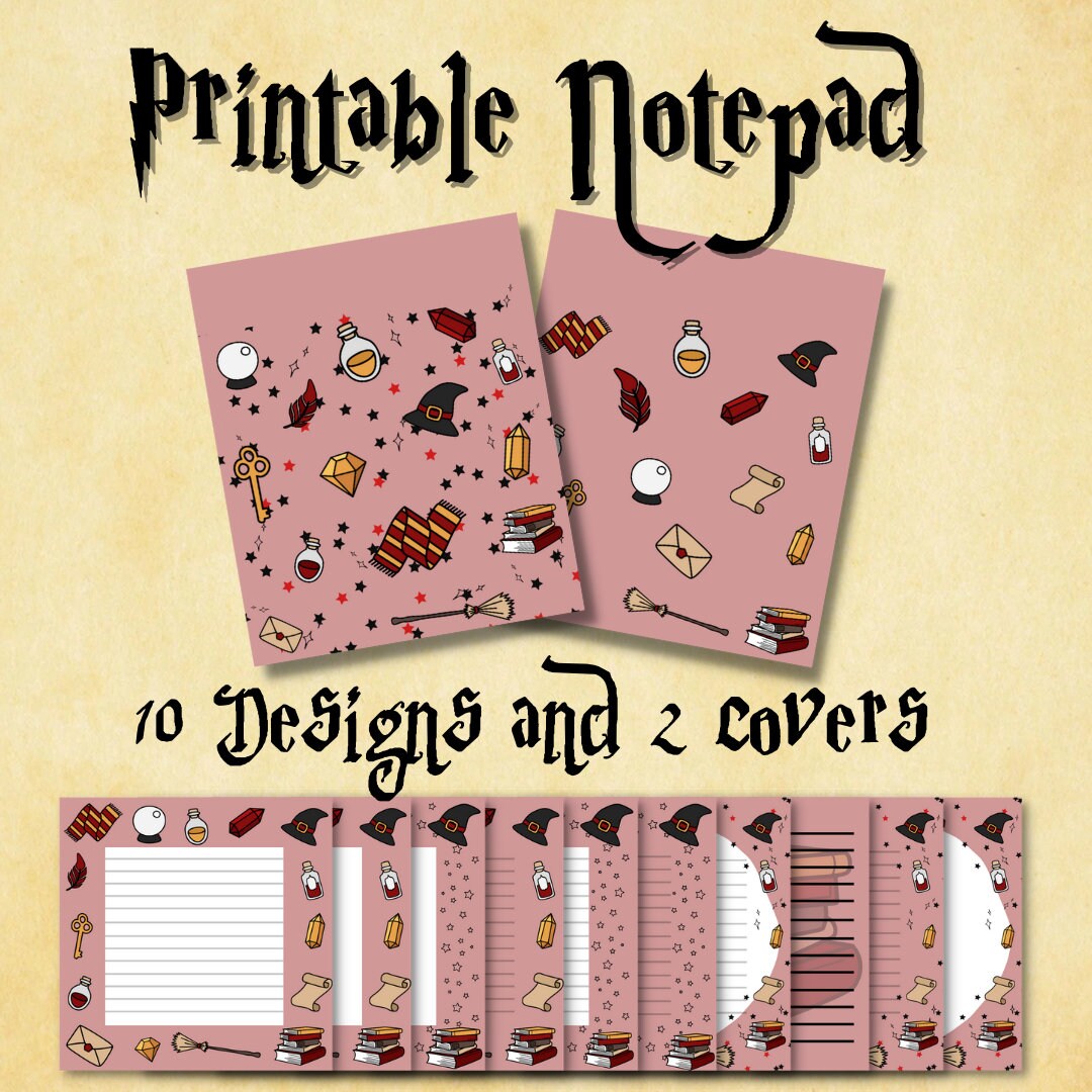 Wizard Mini Notepad: 10 Printable Designs, Magical Stationery (digital ...
