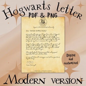 ¡Libere la magia con una carta de aceptación de escuela moderna personalizada! ¡Personalizable, réplica divertida, respuesta rápida, fácil de imprimir! Tamaño A4.