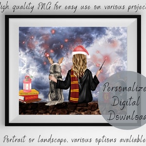 Impresión de la escuela de magos con temática festiva, gif personalizado de mejor amigo, familia o pareja, regalo personalizado, retrato hecho a medida