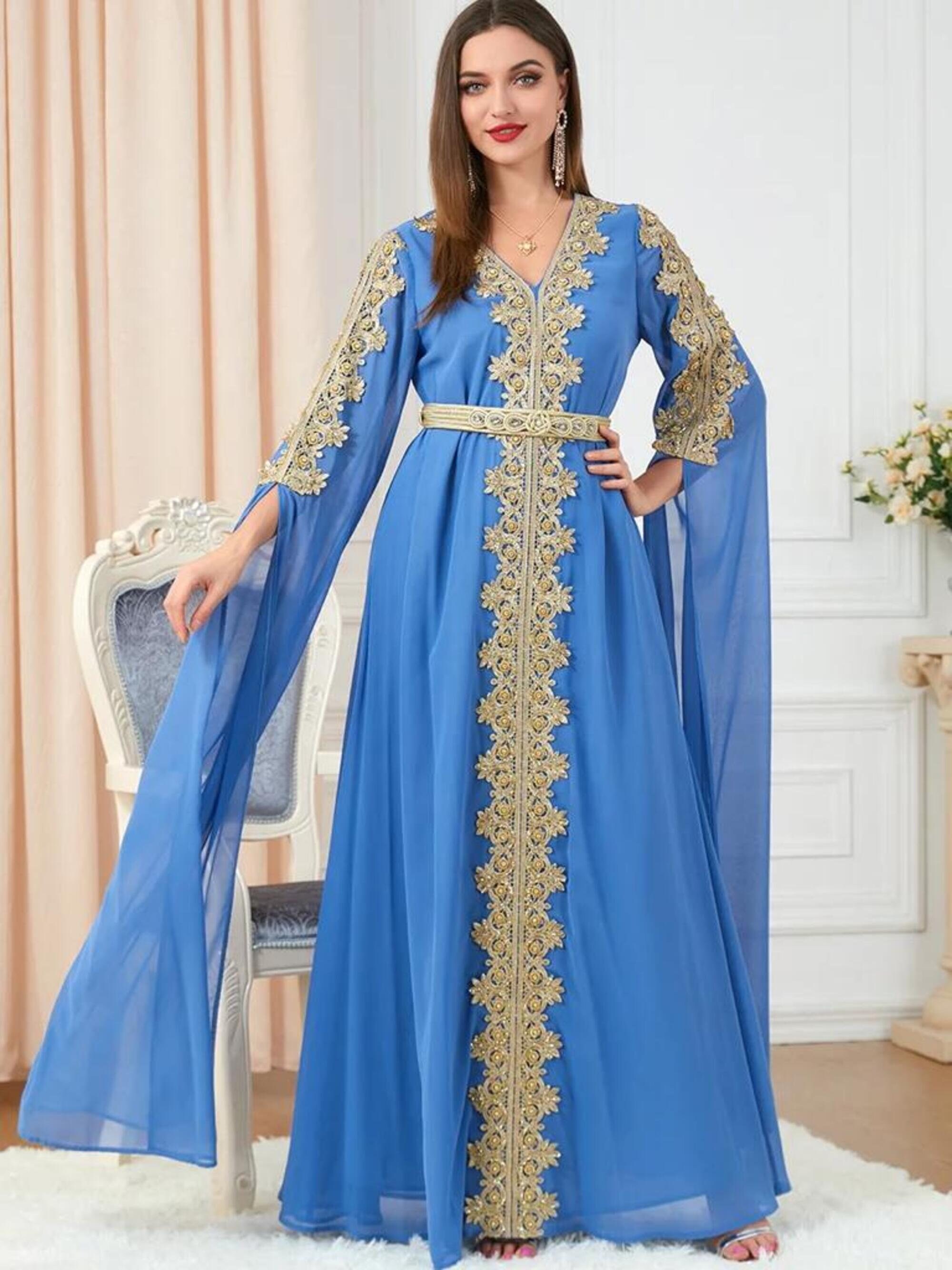 Blue Kimono Dress Kaftan Gold Kaftan for Women Silk Kaftan Etsy