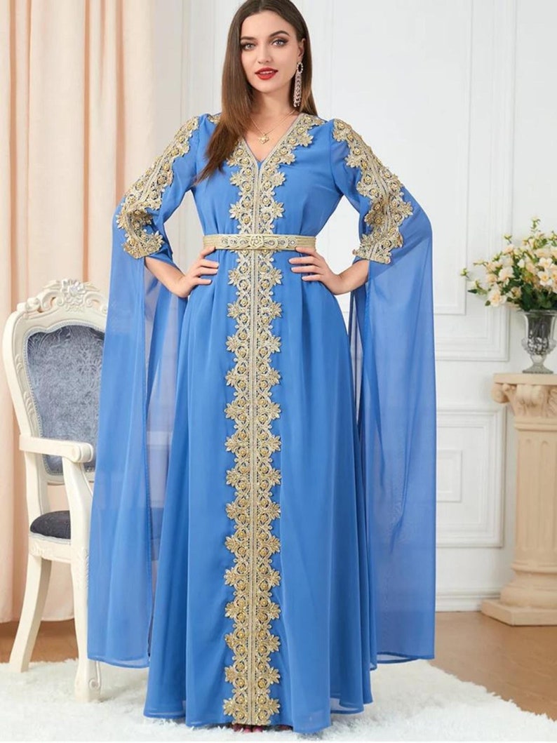 Blue Kimono Dress Kaftan Gold Kaftan for Women Silk Kaftan - Etsy