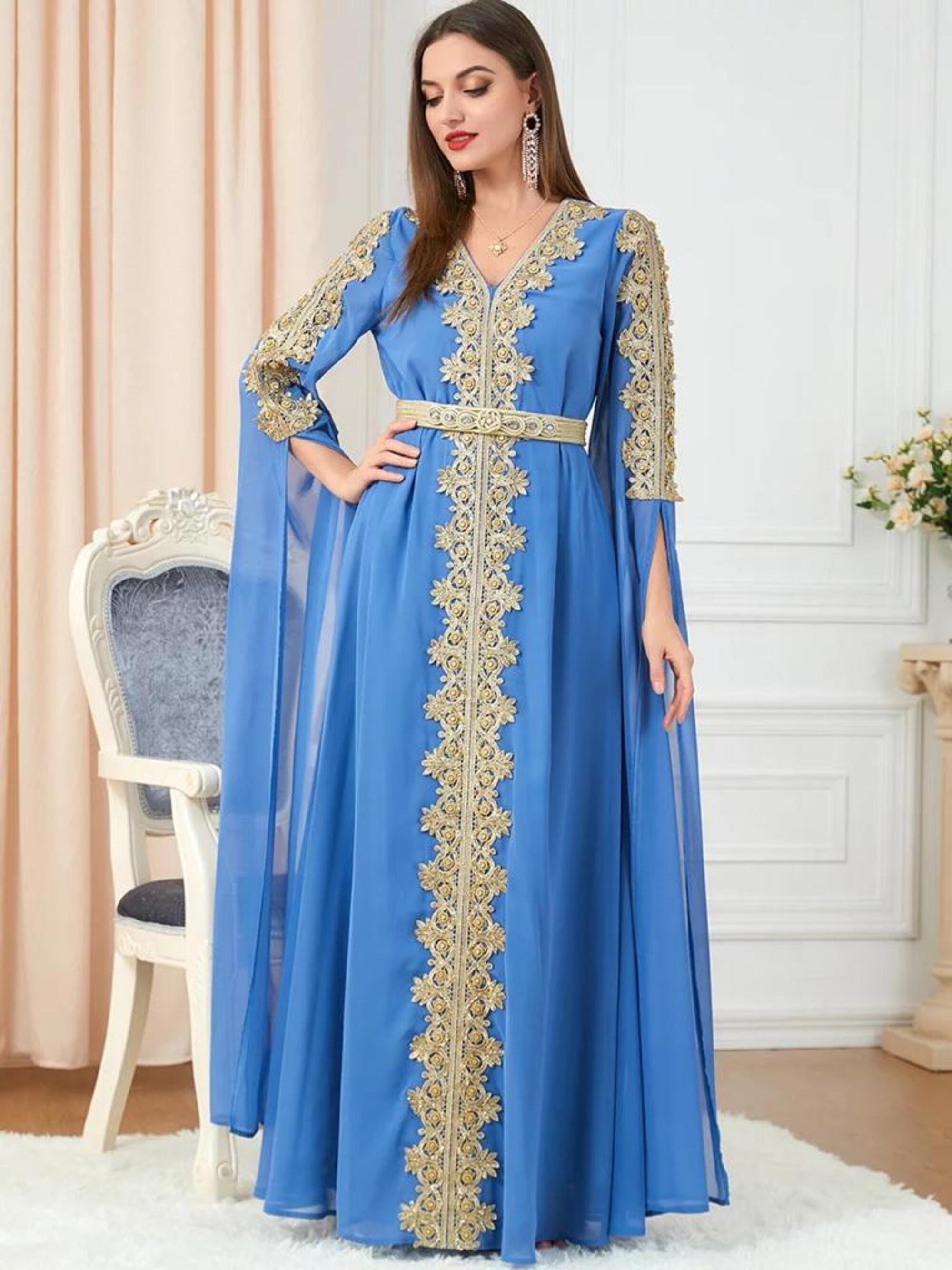 Blue Kimono Dress Kaftan Gold Kaftan for Women Silk Kaftan Etsy