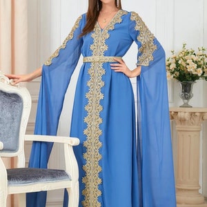 Blue Kimono Dress Kaftan Gold Kaftan for Women Silk Kaftan - Etsy