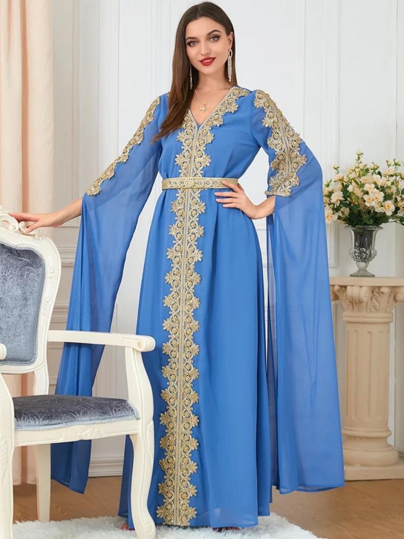 Blue Kimono Dress Kaftan Gold Kaftan for Women Silk Kaftan - Etsy