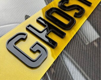 4D GHOST laser cut number plate letters black 3D self-adhesive **OUTLINE ONLY**
