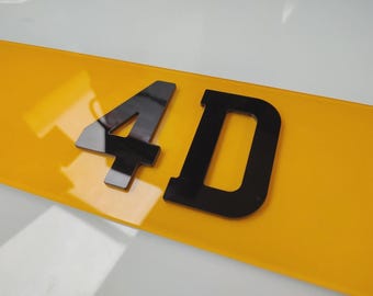 4D acrylic gloss Black Number Plate digits 3mm letters 3m backing pack of 60