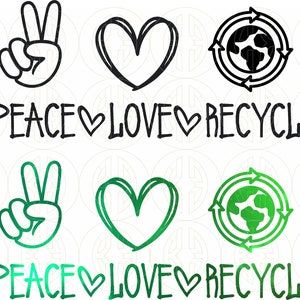 peace love recycling Sofortiger digitaler Download. svg jpg png Cut Files, Silhouette, Cricut, Digital, Heat Transfer, Totes, Sticker