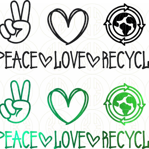 peace love recycle Instant Digital Download. svg eps png dxf Cut Files, Silhouette, Cricut, Digital, Heat Transfer, Totes, Sticker