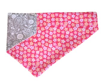 Pink Paws/Gray Reversible Pet Bandana, Dog bandana, Cat Bandana, Puppy Bandana, Over the Collar bandana, 2 sided bandana