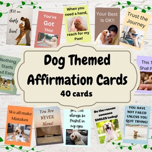 Cartões de afirmação positiva para amantes de cães, auxiliares de conscientização sobre saúde mental com tema canino, aumento da autoestima e confiança, anti-ansiedade. Digital