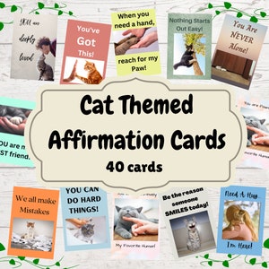 Cartões de afirmação positiva para amantes de gatos, auxiliares de conscientização sobre saúde mental com tema de gato, aumento de autoestima e confiança, anti-ansiedade. Digital