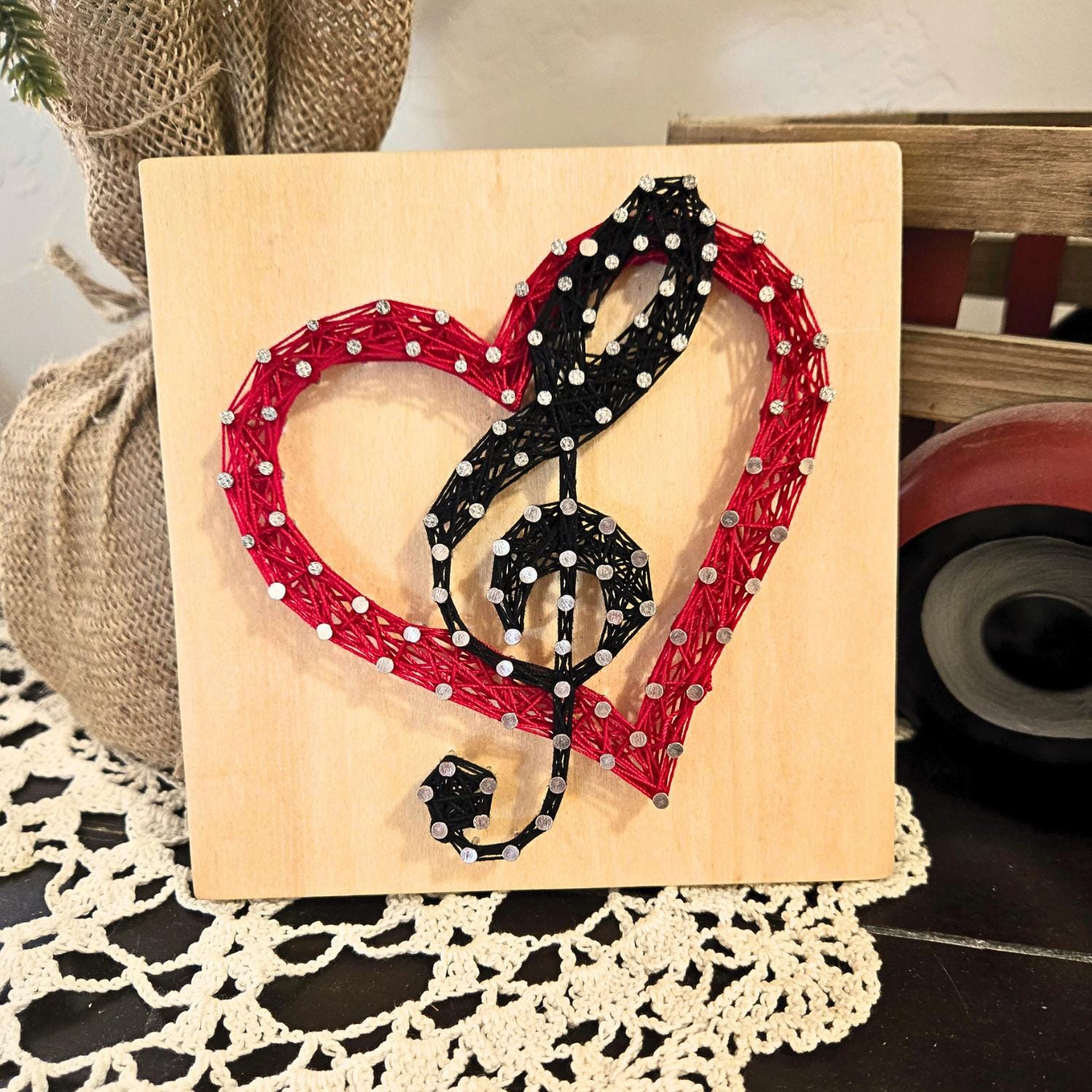 String Table Clef DIY String Art Heart Treble Clef, Music Teacher Gift, Wood Wall Hanging ...