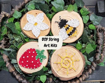 DIY String Art kits, Real wood slice, crafts for kids, teens and adults. DIY Ornament. Party activity! Easter Basket Filler.