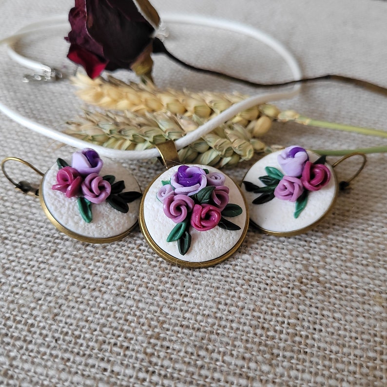 Flower Earrings, Flower Pendant,flower Jewelry Set,polmer Clay Flower