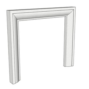 May include: White fireplace surround with a simple, rectangular design. The surround has a slightly rounded top and bottom.
