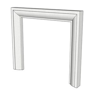 May include: White fireplace surround with a simple, rectangular design. The surround has a slightly rounded top and bottom edge.