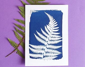 Botanical cyanotype | small fern leaf cyanotype | leaf cyanotype | blue botanical art print | gift for a plant lover | unique plant print