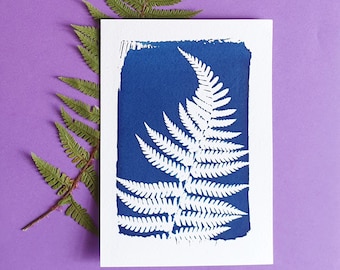 Cianotipo de hoja de helecho / Arte botánico azul pequeño / Cianotipo de edición limitada / Arte de hoja de helecho