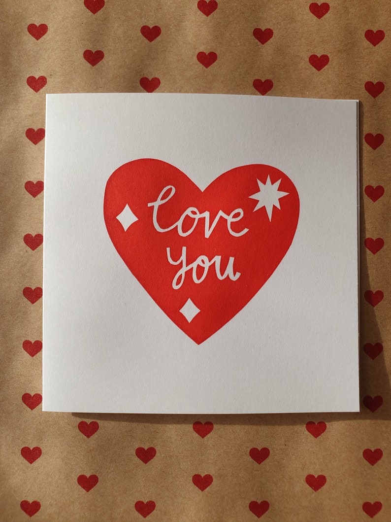 Love You greetings card hand printed love heart card red heart greetings card valentine's card galentine's card anniversary card image 7