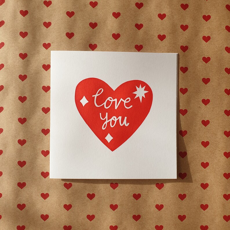 Love You greetings card hand printed love heart card red heart greetings card valentine's card galentine's card anniversary card image 9