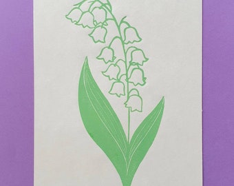 Lily Of The Valley linocut print | botanical linocut | flower linocut | gift for a flower lover | floral linocut | May birth flower print