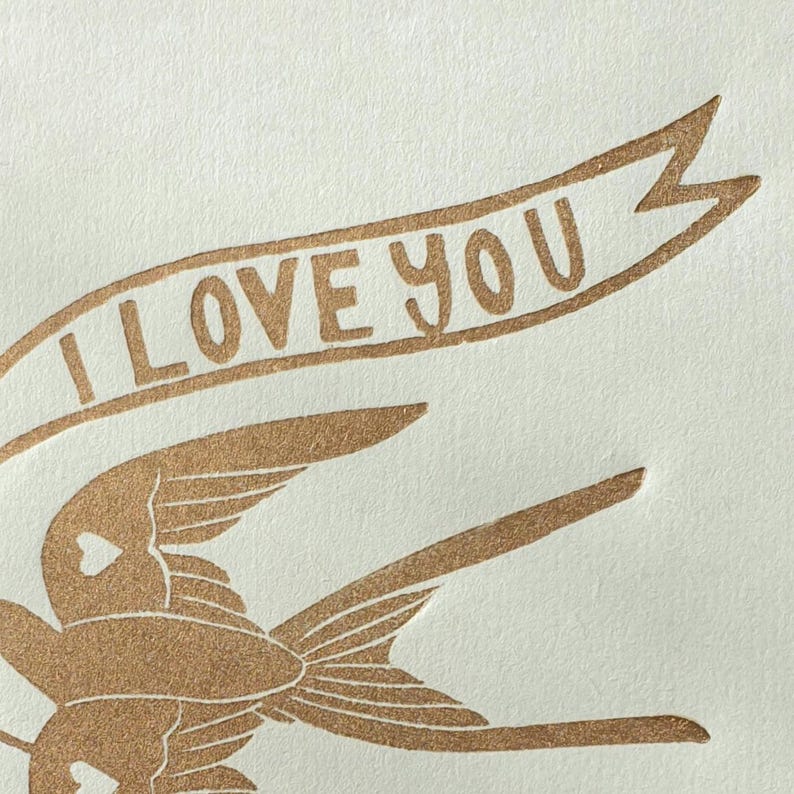 Love Bird Linocut Print | Love Themed | Bird Mini Print | Original Art | Stylized Bird | Tattoo Style | Cute 'Love You' Art | Giftable Art afbeelding 14