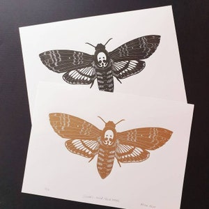 Death&#39;s Head Hawkmoth Linocut Print: Gothic Moth Art
