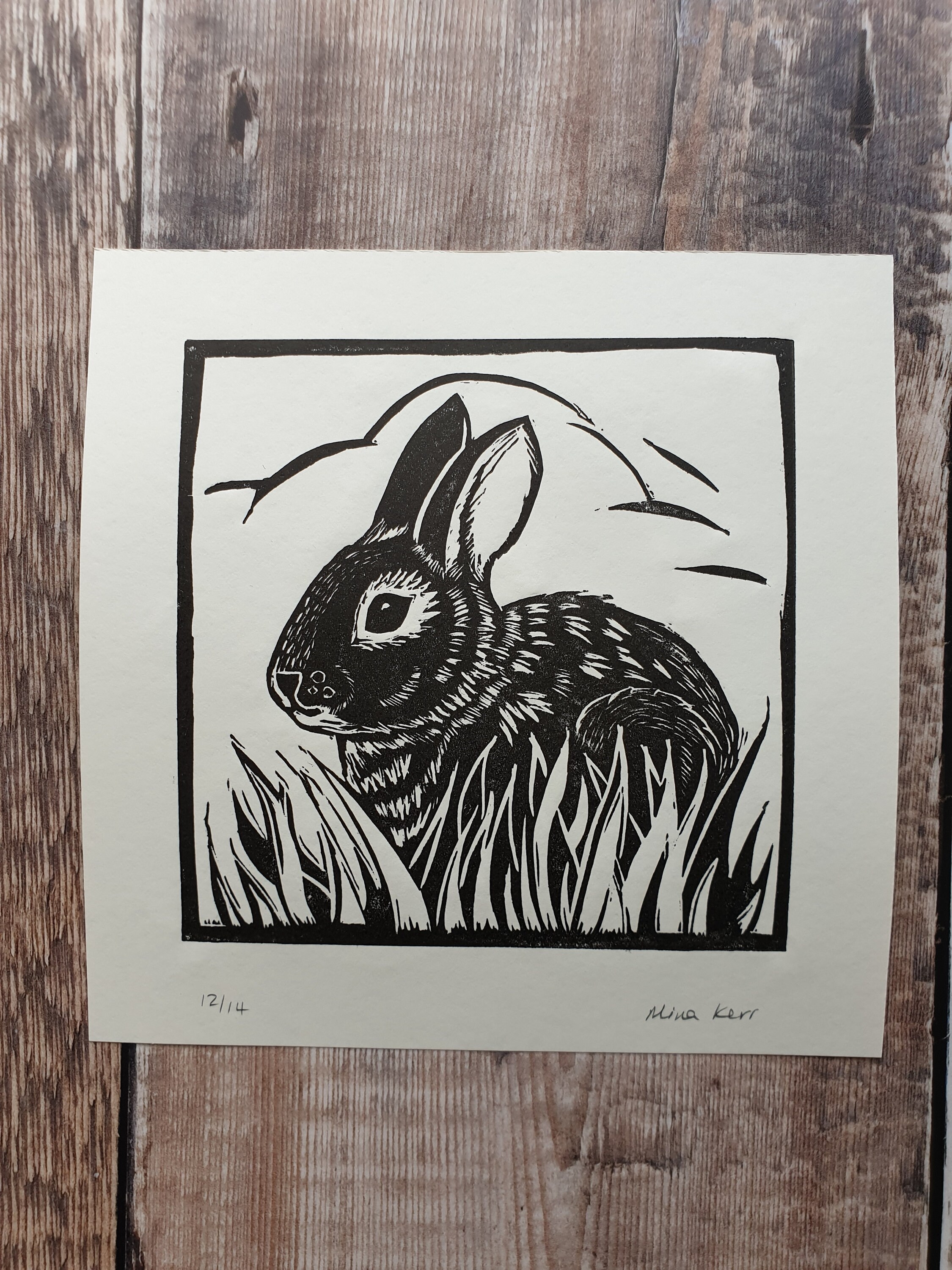 Bunny Linocut Print Original Rabbit Linocut Wildlife Etsy
