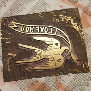 Love Bird Linocut Print | Love Themed | Bird Mini Print | Original Art | Stylized Bird | Tattoo Style | Cute 'Love You' Art | Giftable Art afbeelding 19