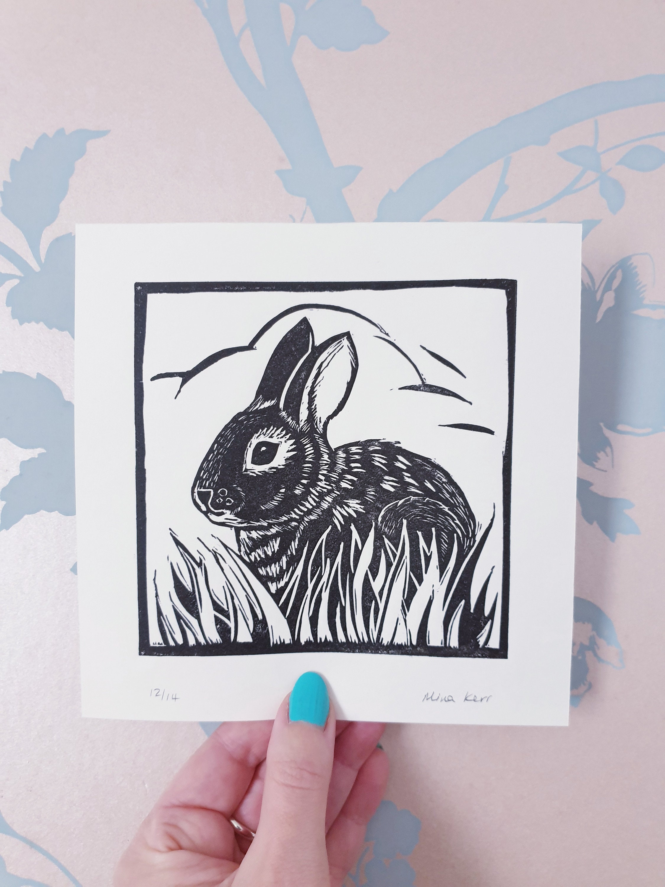 Bunny Linocut Print Original Rabbit Linocut Wildlife - Etsy